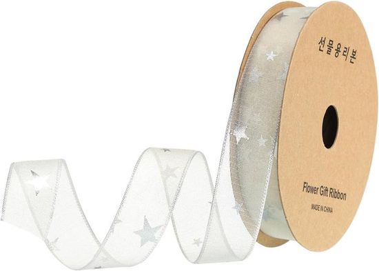 Rouleau De Ruban Tulle Transparent Bord Organza - 2,5 Cm X 45 M, Blanc - Pour Emballage Cadeau, Bouquets, Décoration Mariage - 5