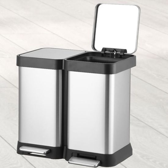 GOPLUS 40 L Poubelle de Tri Sélectif à 2 Niveaux avec Bac Inférieur Inclinable-Roulettes Verrouillables-en Plastique-42x28x74CM - Maison GOPLUS 40 L Poubelle de Tri Sélectif à 2 Niveaux avec Bac Inférieur Inclinable-Roulettes Verrouillables-en Plastique-42x28x74CM - Maison