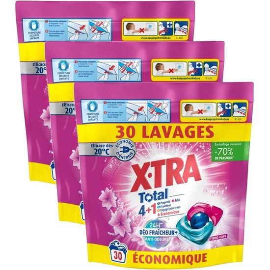 Capsules de lessive - Xtra - Lot de 3 x 30 - Parfum fleuri - Cdiscount ...