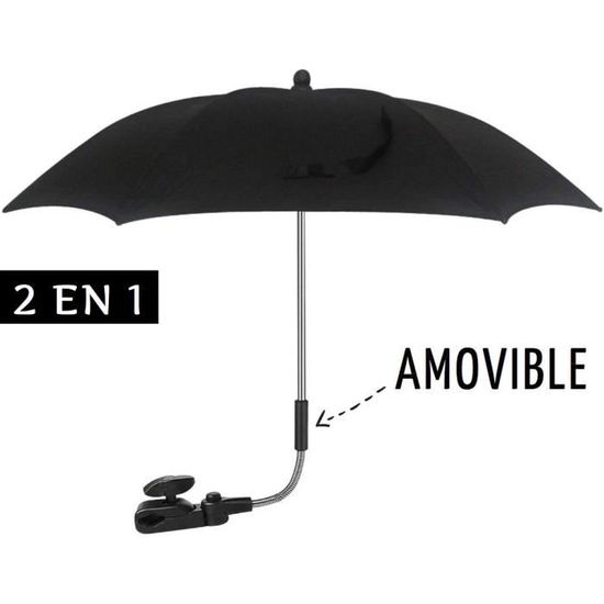 Parasol Universel Pour Poussette FINEVERNEK - Anti-UV 50+ - Diamètre 73cm - Protection Soleil Et Pluie - Gris
