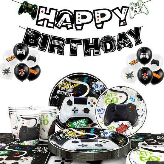 Kit Déco Anniversaire Jeu Vidéo – 96 Pièces, Bannière 72x43, Neuf