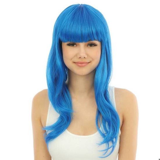 Perruque Bleue Avec Dentelle Frontale, Cheveux Longs Bleus, Perruque Réaliste Pour Femme, Sans Colle, Fibre Synthétique Résistante à La Chaleur, Pour