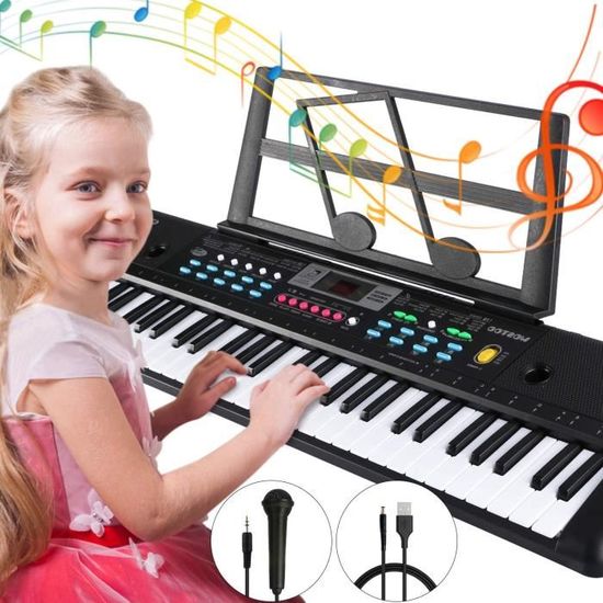 Piano Numérique 61 Touches Pour Débutant – 16 Sons, Microphone, USB/Piles, Portable, Dès 1 An – Cocoarm