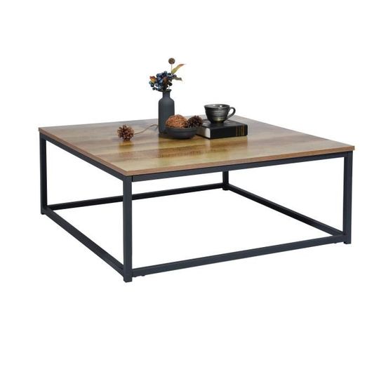 furnish1 moderne table basse bout canape 80x80cm plateau panneau bois marron metal peint noir pour la maison achat vente table basse table basse cdiscount