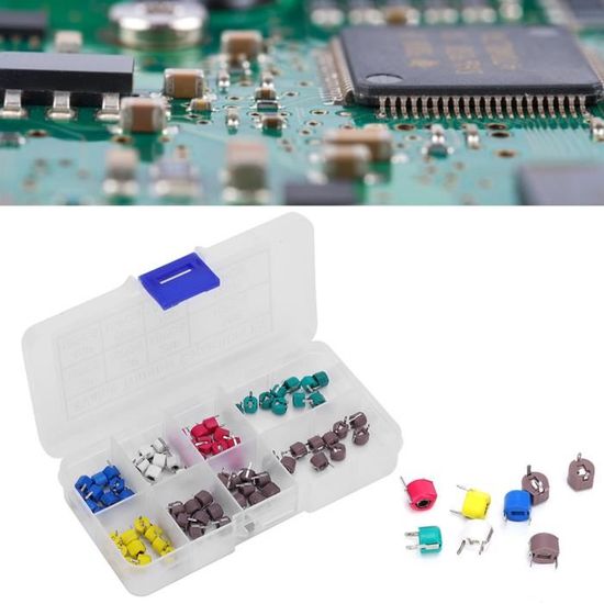Kit 80 Condensatori Trimmer In Plastica 6mm - Assortimento 5/10/20/30/40/60/70/120pF, Con Scatola, Per Elettronica E Strumenti
