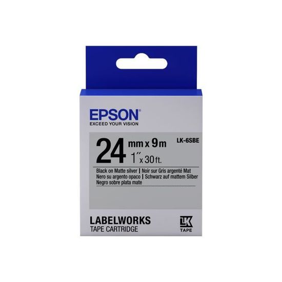Epson LabelWorks LK-6SBE Noir sur argent mat Rouleau (2,4 cm x 9 m) 1 rouleau(x) bande d'étiquettes pour LabelWorks LW-1000P,…