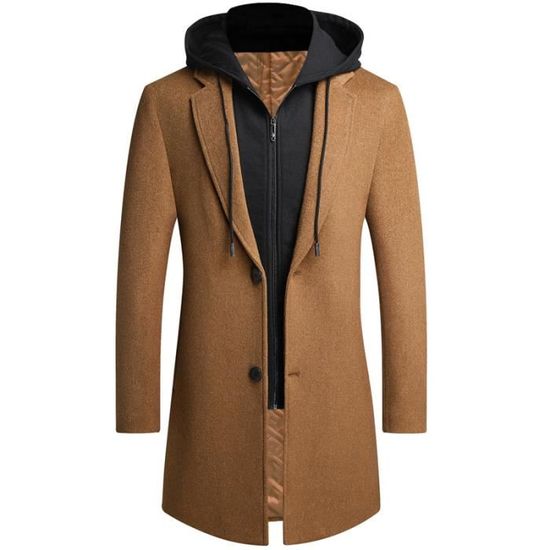 Trench Coat Homme Long - Manteau D'hiver Coupe-vent Décontracté, Col Montant, Couleur Unie, Mi-saison