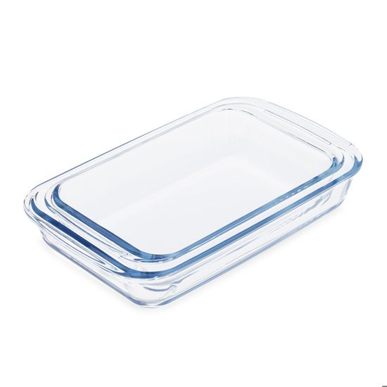 Relaxdays Plat à gratin, 2 Tailles, Verre, Four, pour lasagnes, gratin, Tiramisu, Lavable au Lave-Vaisselle, Transparent