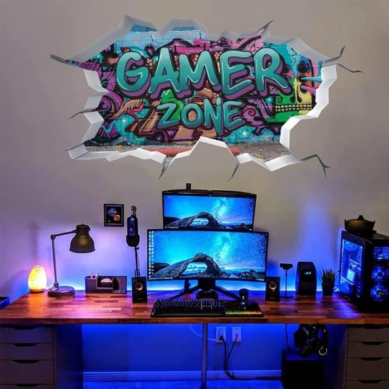 Sticker Murale Gamer Géant En Forme De Manette - Déco Chambre Ado Garçon, Style Aquarelle, 78x73 Cm - 3