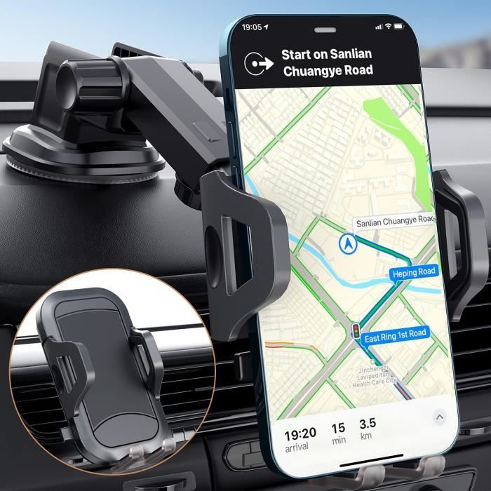 Support De Téléphone De Voiture, Support De Téléphone De Voiture Support De Tlphone De Voiture Universel Avec Clip Et Ventouse Rotation 360 Opration Une Main 60297738