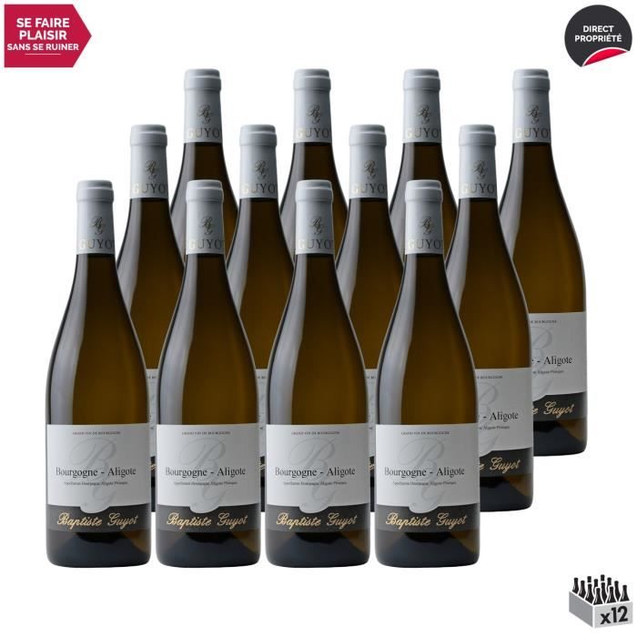 Bourgogne Aligoté Blanc 2020 - Lot de 12x75cl - Domaine Baptiste Guyot - Vin AOC Blanc de Bourgogne - Cépage Aligoté