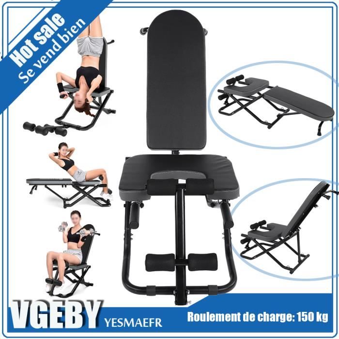 Table d'Inversion Musculation Pliable - Inversion Max de 180°, pour exercices du dos , Supporte jusqu'à 150 kg de poids