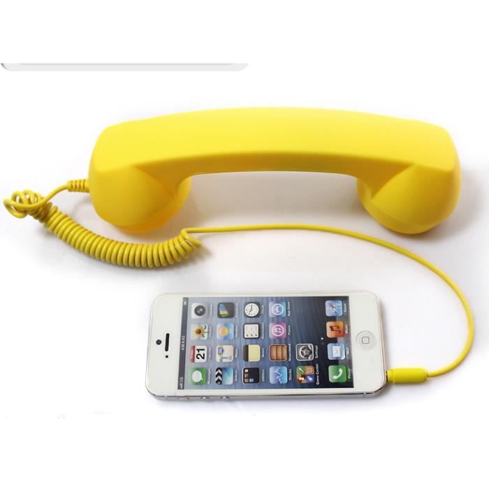 Demarkt rétro Combiné Téléphone Microphone Écouteurs filaire pour smartphones Jaune