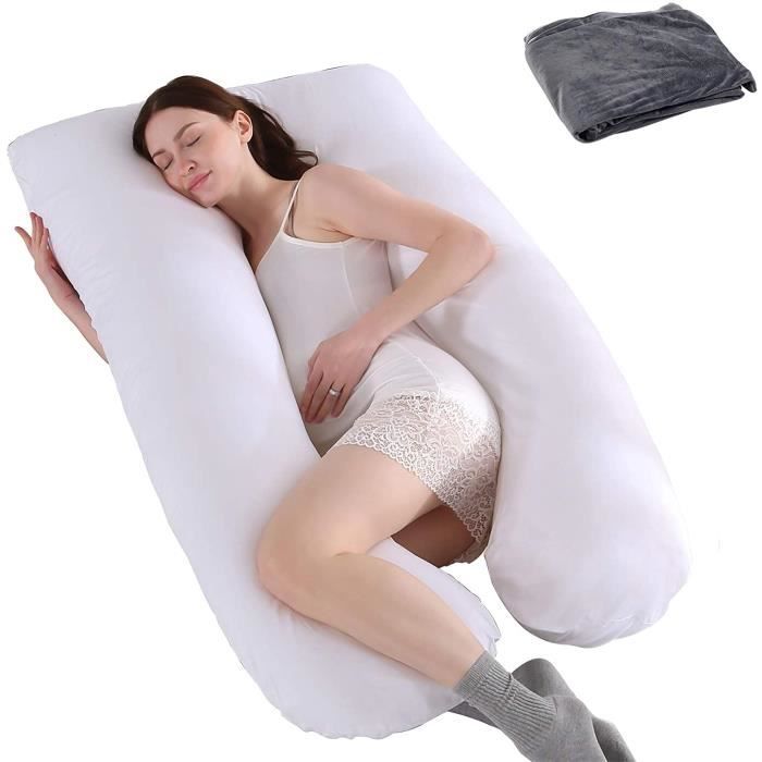 Grandma Shark - Oreiller de Grossesse et Coussin Grossesse de maternité en Forme de U (blanc / taie d'oreiller, 155cm)