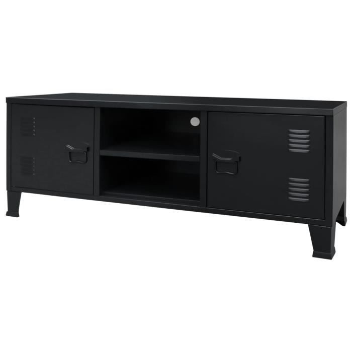 WIPES Meuble TV Métal Style industriel 120 x 35 x 48 cm Noir