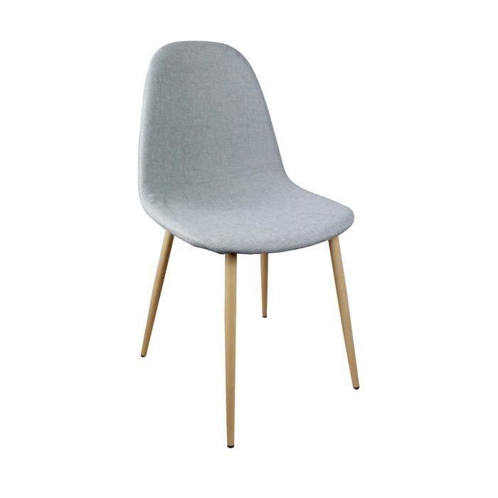 Lot 4 chaises tissu GRIS - design scandinave vintage - pieds métal imitation bois - EMMA