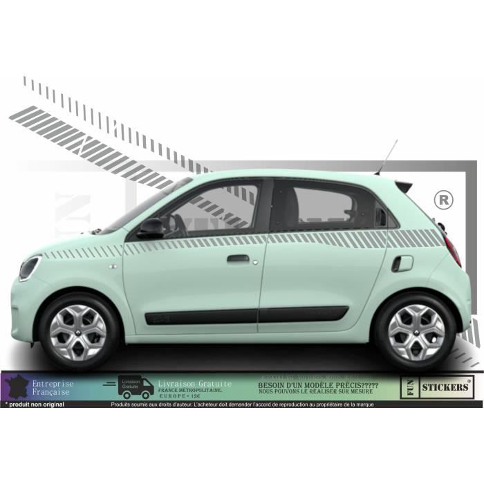 Renault Twingo 3 bandes latérales droite et gauche - GRIS ALU - Kit Complet - Tuning Sticker Autocollant Graphic Decals