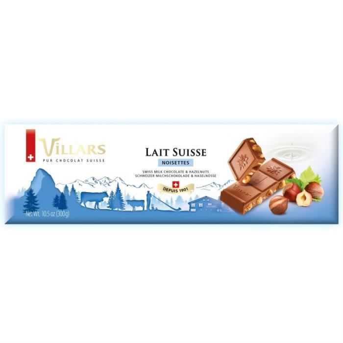 VILLARS - Tablette Chocolat Au Lait Et Noisettes 300G - Lot De 3
