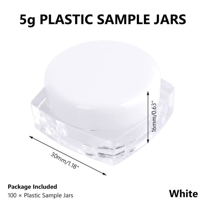 Accessoires parfumerie,100 pièces petit pot cosmétique en plastique 3g 5g crème baume à lèvres conteneur Pots - Type 5g White