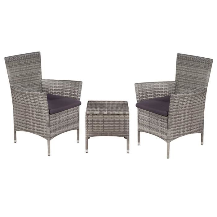 PRI Mobilier de bistro 3 pcs Résine tressée Gris☻1