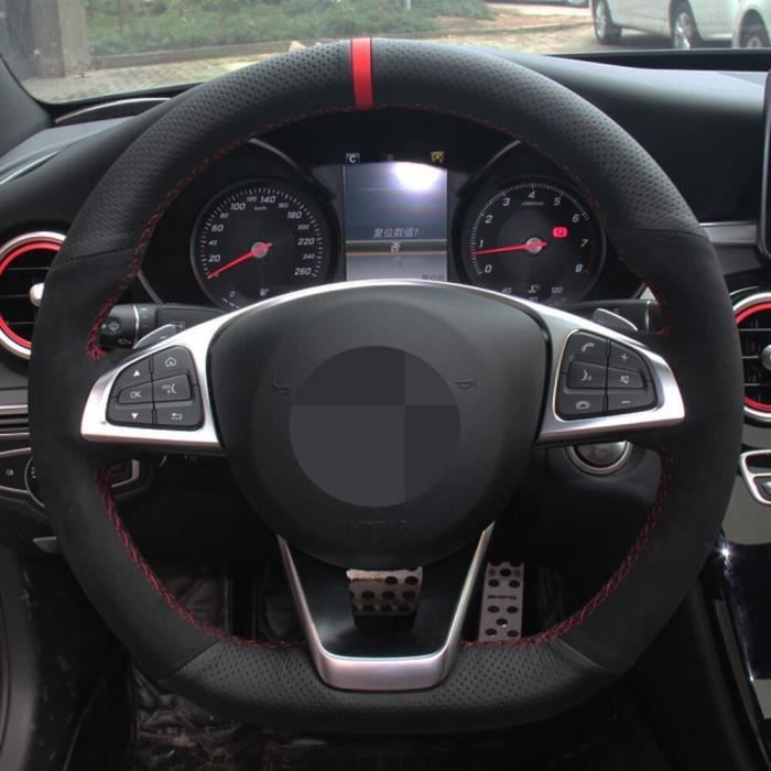 Couvre volant,Housse de volant de voiture en cuir suédé véritable, pour Mercedes Benz C200 C250 C300 Sport CLA220 B250 - Type 1