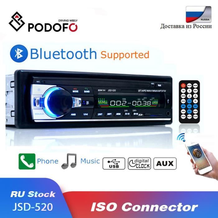 Autoradio Bluetooth avec lecteur multimédia, MP3, 1-Din, 12V, intégré au tableau de bord, son stéréo, radio