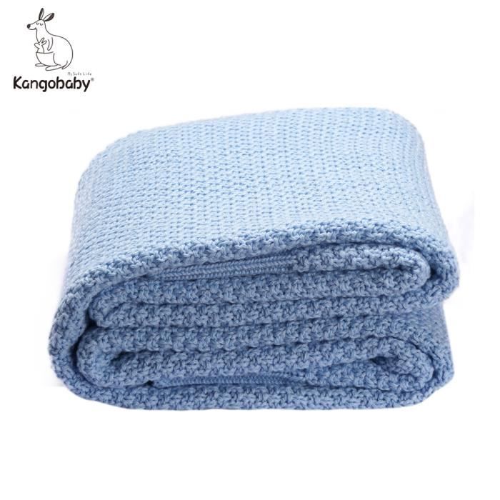 Couverture 100% bébé en tricot douillet couverture confortable idéal comme couverture pour bébé, (Bleu Clair, 80 x 135)