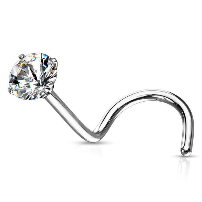 Piercing nez tige tire-bouchon zircon rond blanc (0.8 mm - 3 mm)