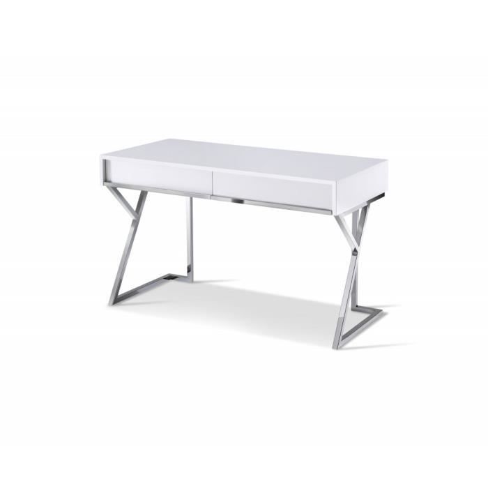 Bureau EPSYLON design blanc laqué piétement chromé 2 tiroirs blanc Inside75
