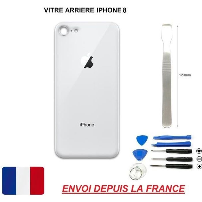 vitre arrière BLANC/ARGENT IPHONE 8 4.7 qualité origine en verre, coque cache batterie double face Adhésifs et kit outils spatule mé