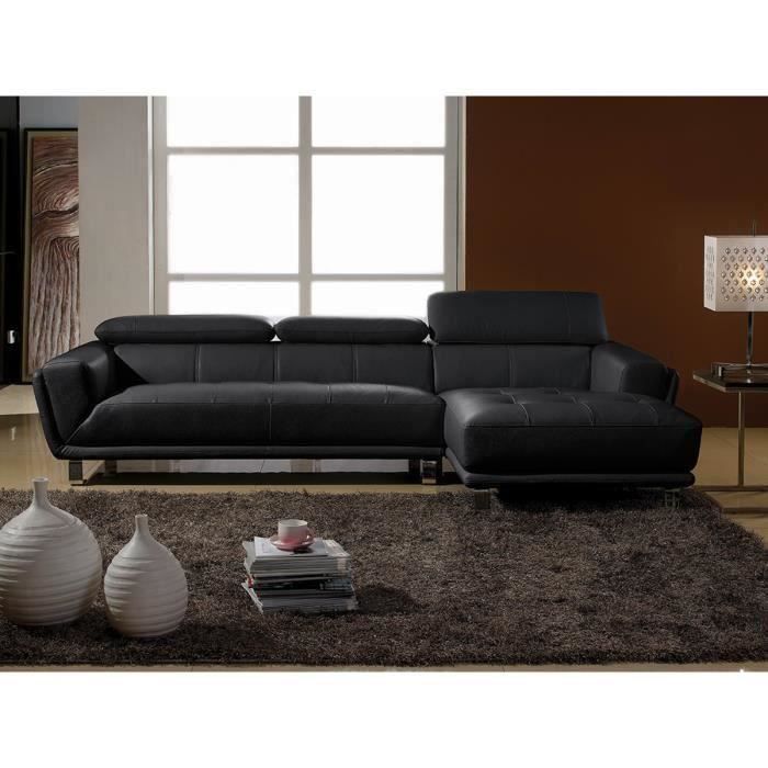 Canapé d'angle droit en cuir prestige noir CELINE