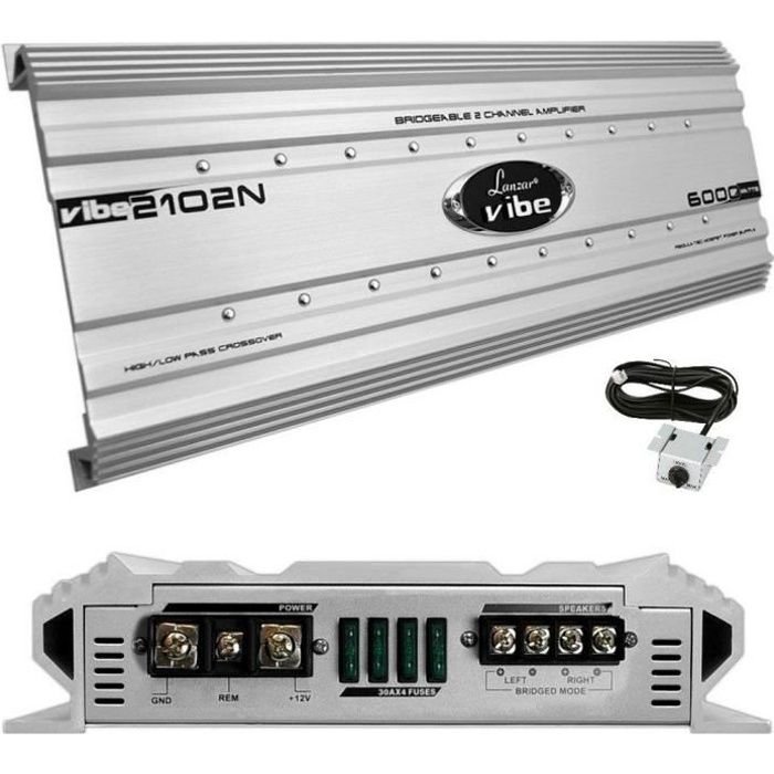1 LANZAR VIBE 2102N VIBE2102N amplificateur 2 canaux de 6000 watts max et 2 x 1500 watts rms en classe ab remote inclus, 1 pièce