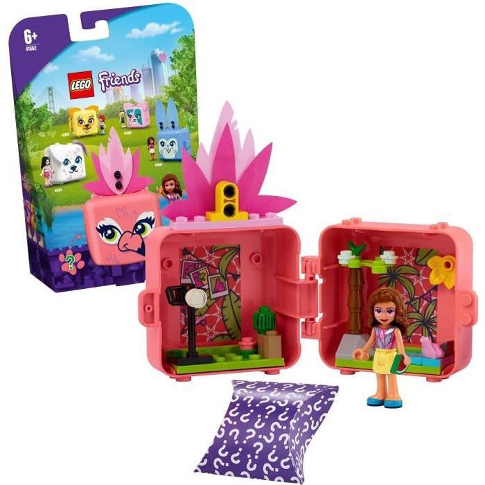 LEGO® Friends 41662 Le cube flamant rose d’Olivia, Cadeau Fille et Garçon 6 ans, Figurines Animaux, Jouet de Collection