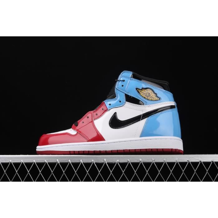 Air Jordan 1 -Fearless- AJ1 Joe 1 haut haut en cuir verni rouge et bleu classique rétro haut haut chaussures de basket culturel tout