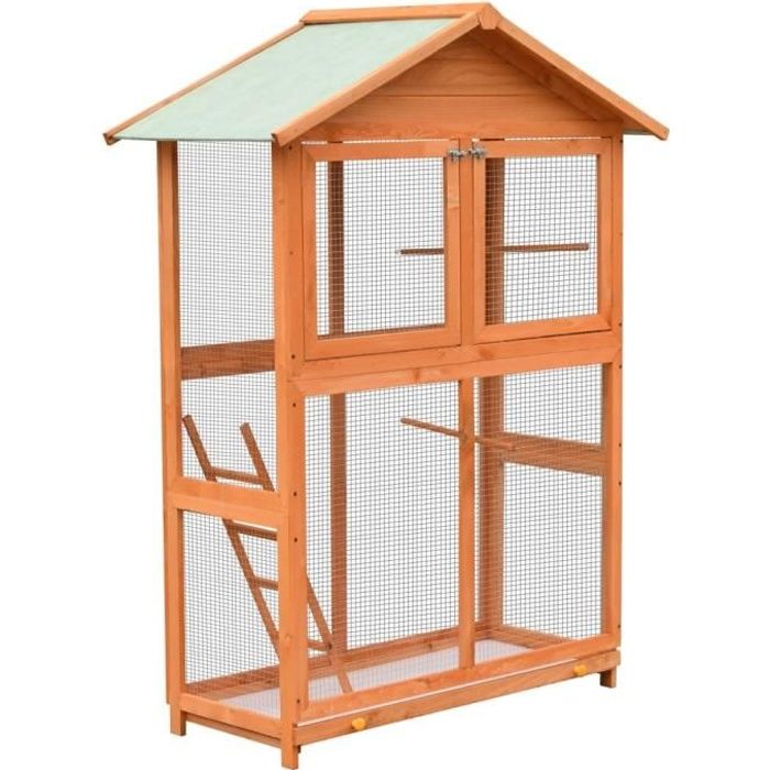 Cage à oiseaux Volière de Perroquet Canaries Perruche Canaris Pin massif et bois de sapin 120x60x168 cm