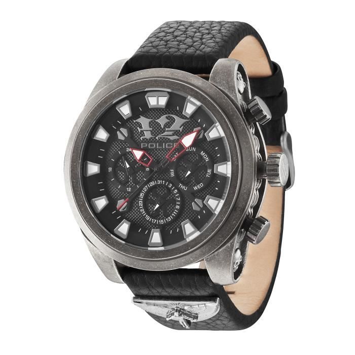 POLICE Montre Homme Quartz avec affichage chronographe cadran noir et bracelet en cuir noir 14473jsqs - 02 UUPIE