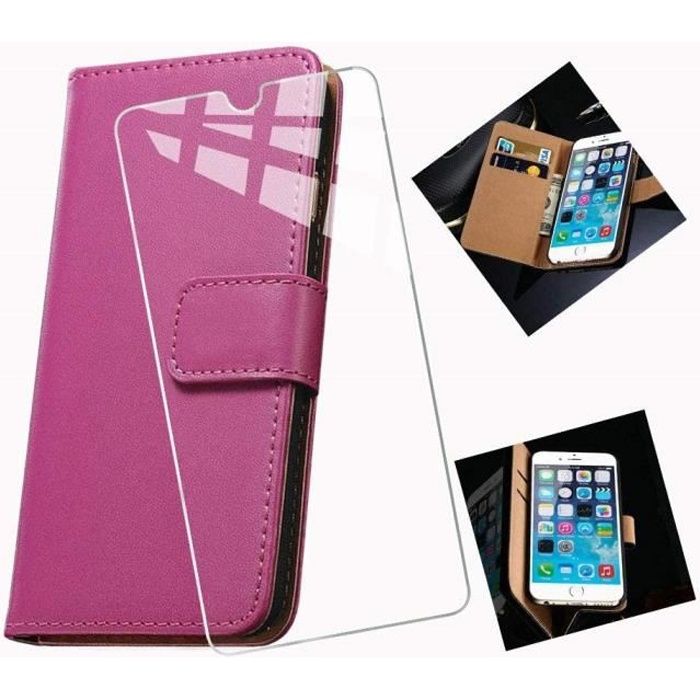 verre trempé +Pour Samsung Galaxy A52-A52 5G 6.5- Etui Portefeuille Flip PU Cuir Ultra Slim Magnétique Slots cartes Housse - Rose