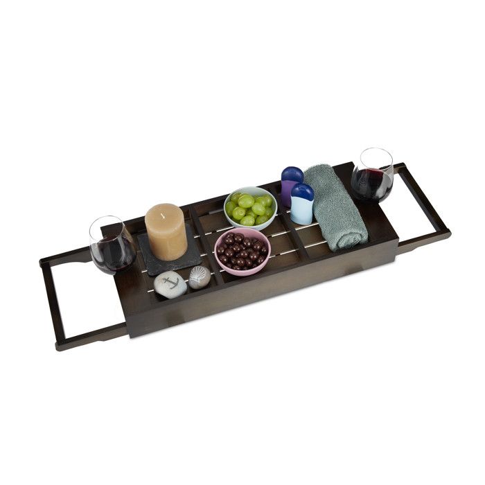 Relaxdays Pont de baignoire bambou tablette de bain extensible salle de bain plateau de baignoire planche, brun foncé -