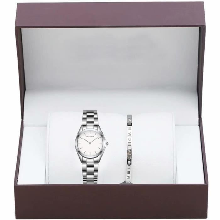 Ensemble de montres élégantes pour femmes, montre pour femmes à la mode + bracelet, choix de cadeau parfait - argent