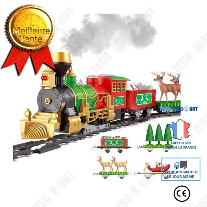 TD® Train de noël cheminée fumer jouet électrique voiture sur rail électrique bricolage épissage piste enfants cadeaux de noël