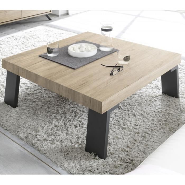 Table basse carrée Chêne clair/Métal - PALERME - L 86 x l 86 x H 40