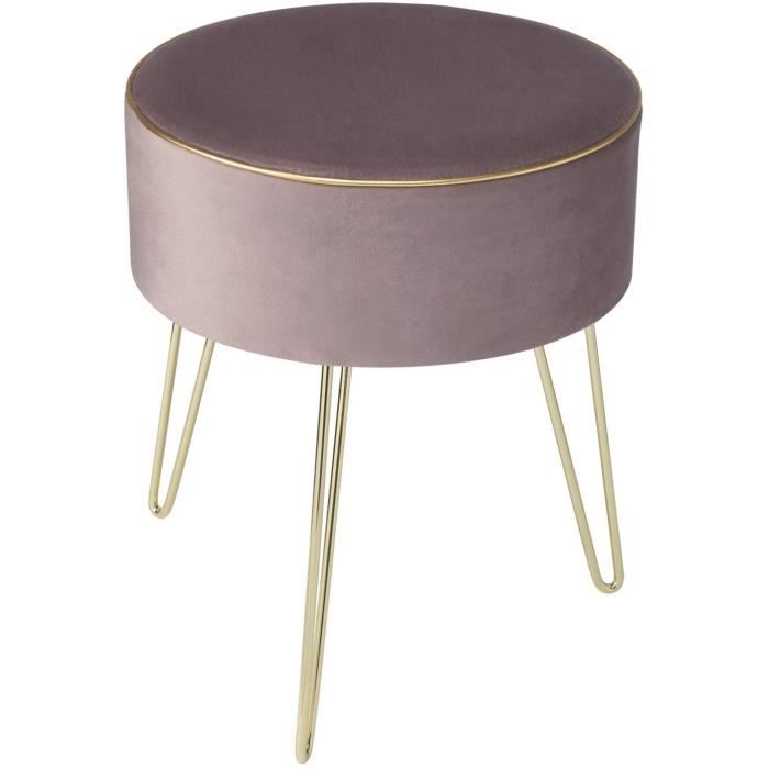 WOLTU Tabouret rond pouf coffre de rangement, siège en velours pieds en métal, Rose