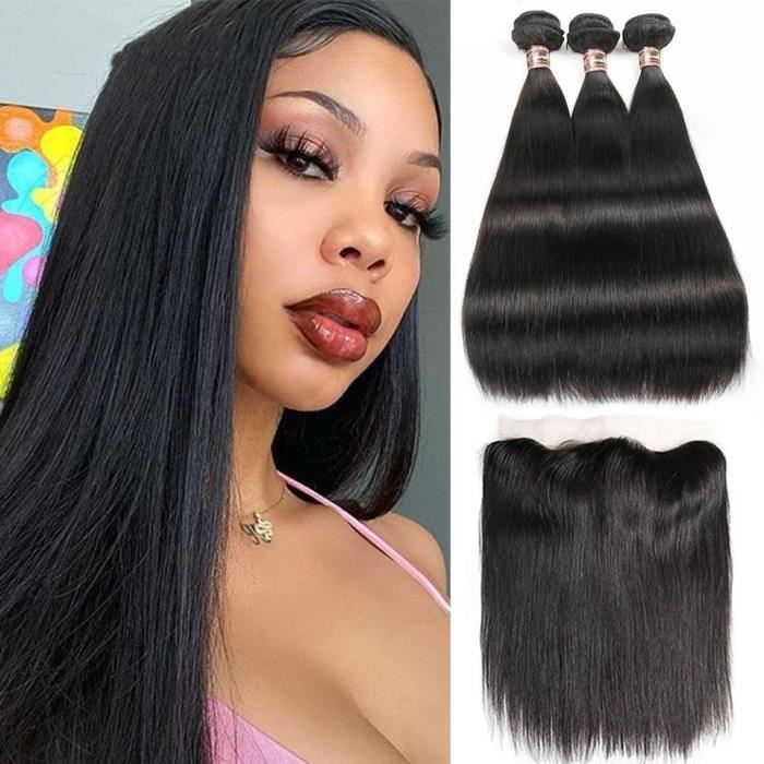 100% Cheveux Humains 3 Paquets 100g/pcs Péruvienne Cheveux Lisse Avec 13x4 Frontale(26 28 30+22-closure)
