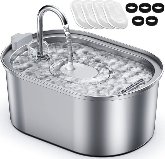 Meilleurs prix pour 3,2 L Fontaine À Eau Chat En Acier Inoxydable, Équipée De 4 Filtres À Charbon Et 5 Filtres En Mousse Remplaçables, Fontaine À[Y69]