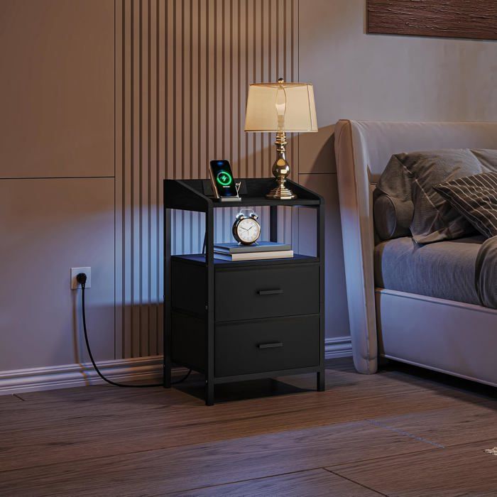 Table d'appoint avec station de charge, table d'appoint étroite à rabat avec ports et prises USB, table de chevet avec tiroir de rangement pour petits espaces, canapé, table de chevet pour salon
