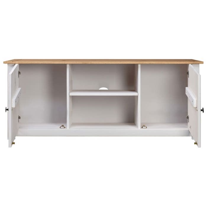 Meuble TV - Banc TV - Table TV - Blanc - 120x40x50 cm - Bois de pin massif Gamme Panama T345