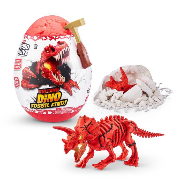 Robo Alive Volcano Dino Fossil Find - Jeu De Fouille Dinosaure Avec Sons Et Lumières - T-Rex, Tricératops