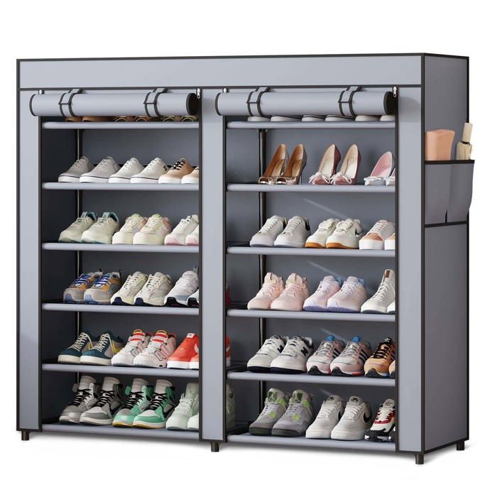 Armoire à chaussures textile - JANSHOP - Massido MS-805 - 120x30x110 cm - 12 étagères - Structure en acier