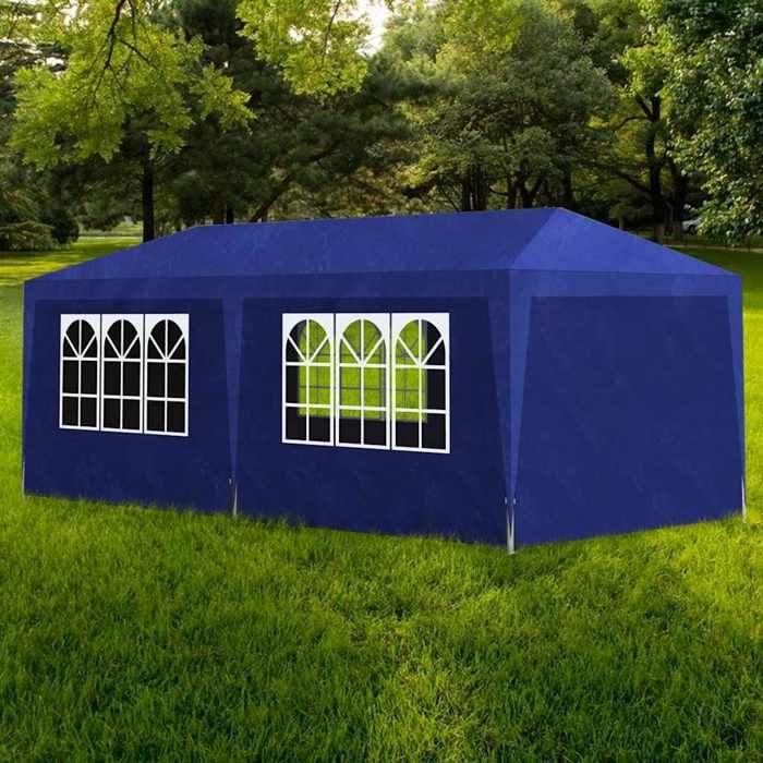 Tente de Réception 3x6 m Bleu Tonnelle de Jardin Polyéthylène Chapiteau de Reception Commode Pavillon de Jardin Tente Paddock