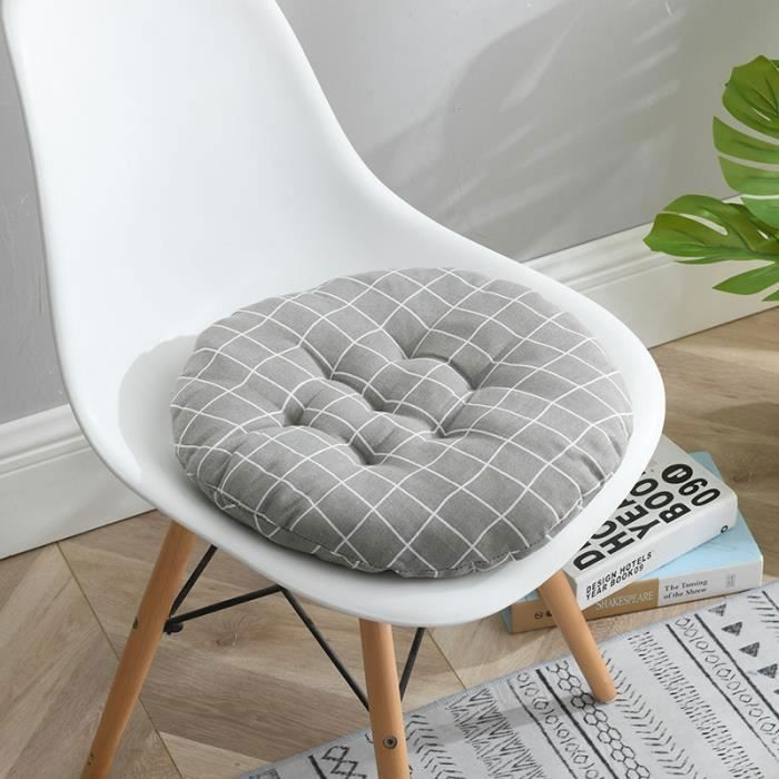 Coussin de chaise - WELLEHOMI - 45x45 cm - Rond - Lot de 4 - Gris